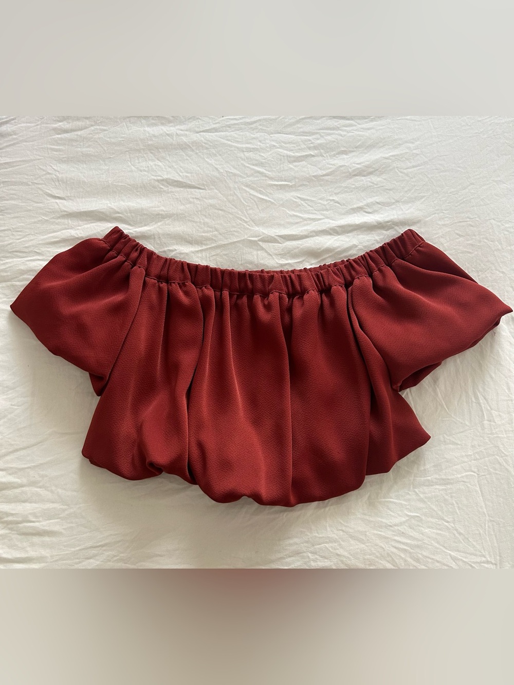 Express Off-Shoulder Crop Top in Deep Wine Red